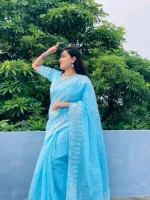 Half Silk Block Print Saree without Blouse Piece, 6 Colours