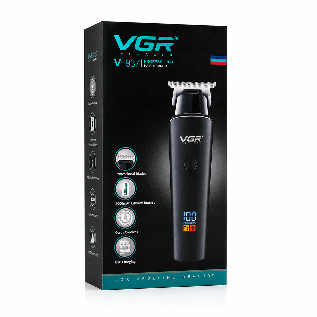 VGR V-937 কর্ডলেস হেয়ার ও বিয়ার্ড ট্রিমার – LCD ডিসপ্লে, 2000mAh (কালো)