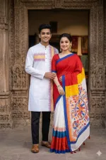 Matching Saree Panjabi Couple Set with Screen and Digital Print
