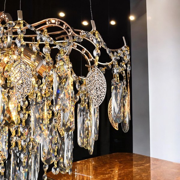 Qulik Modern Luxury Crystal Chandelier Pendent French Gold Clear 8 LED Light