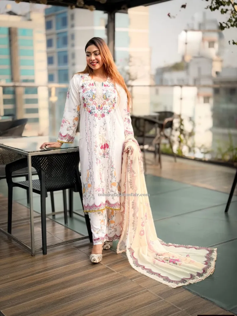 আড়ি ও ডলার ওয়ার্ক মাইক্রোস্টিচ থ্রি-পিস, 44 ইঞ্চি কামিজ