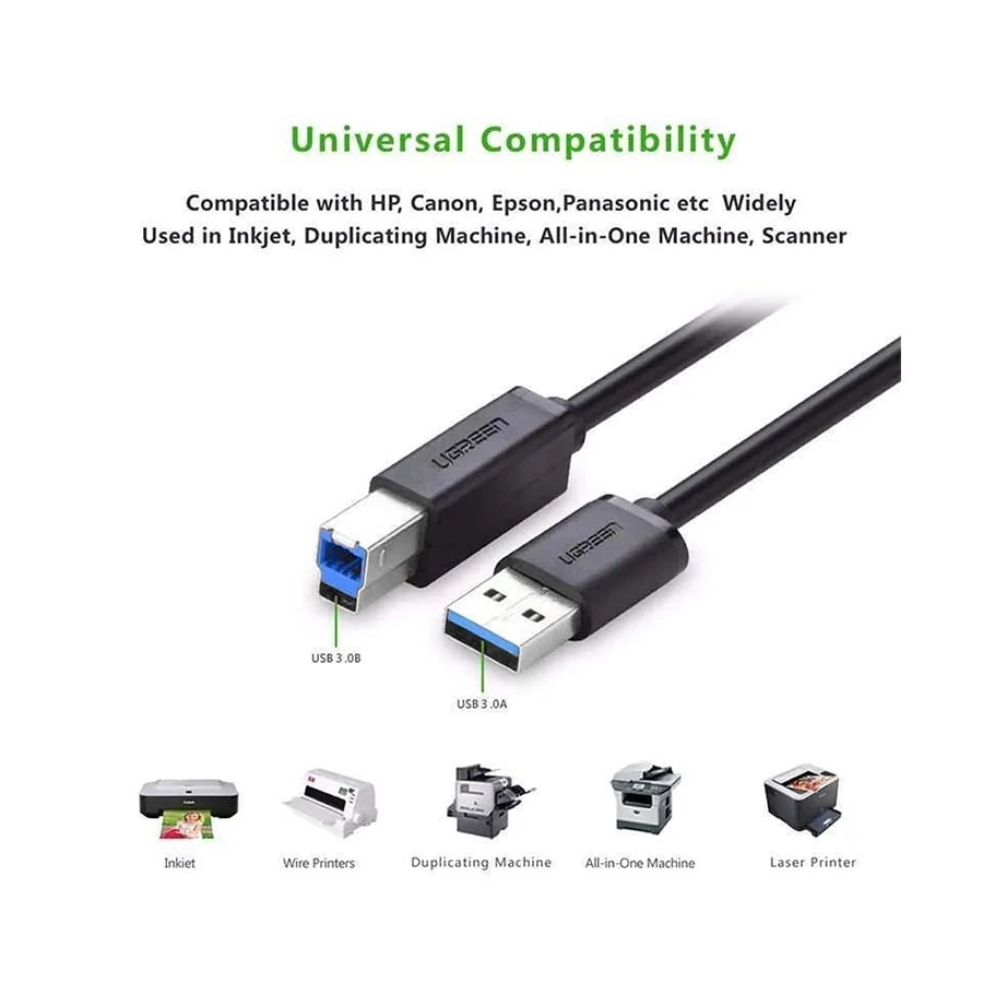 UGREEN US210 (30753) USB 3.0 Type-A to Type-B Printer Cable 1m Black