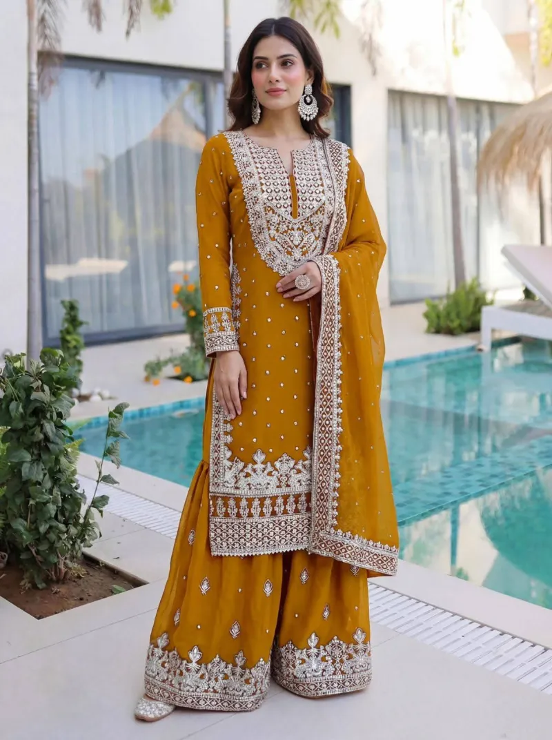 Women's Soft Georgette Sequin Embroidery Three Piece, Sizes L and XL
