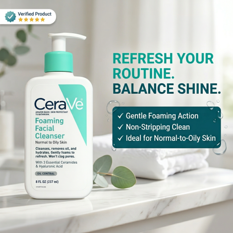 CeraVe ফোমিং ক্লিনজার, নরমাল থেকে তৈলাক্ত ত্বকের জন্য 237ml