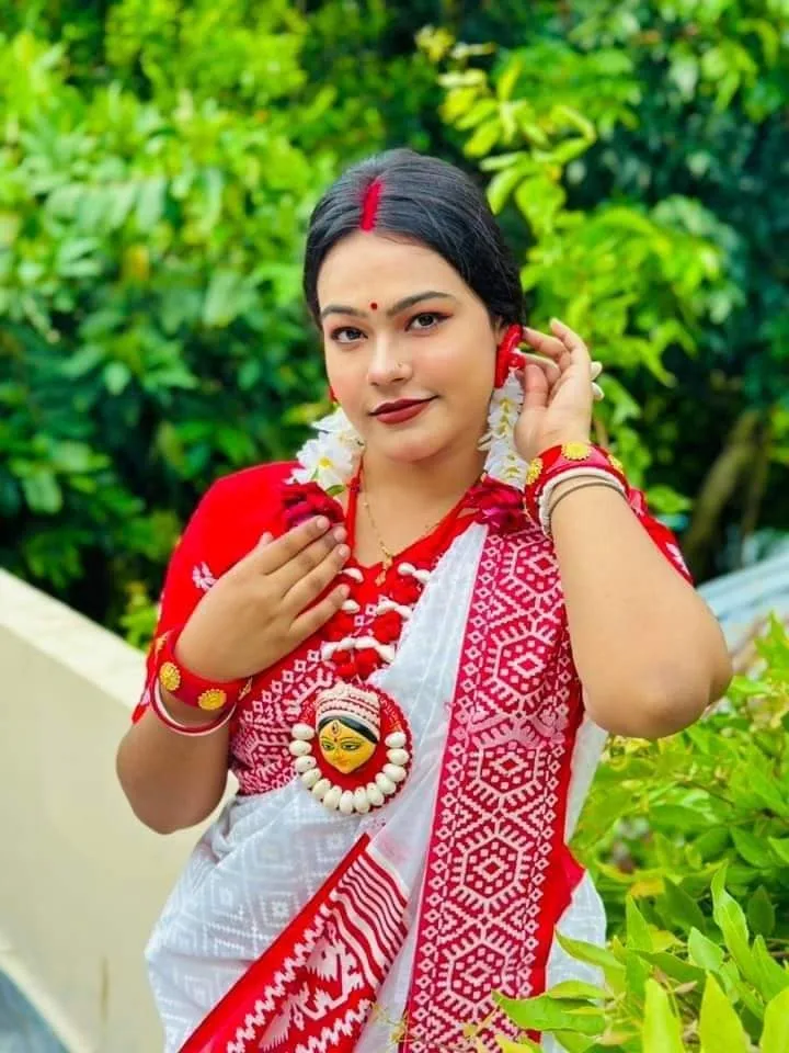 Pohela Boishakh Half Silk Saree with Red Border and Blouse Piece