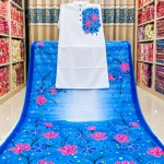 হ্যান্ড পেইন্টেড কাপল সেট – রয়্যাল ব্লু হাফ সিল্ক শাড়ি ও ডুপিয়ন সিল্ক পাঞ্জাবি