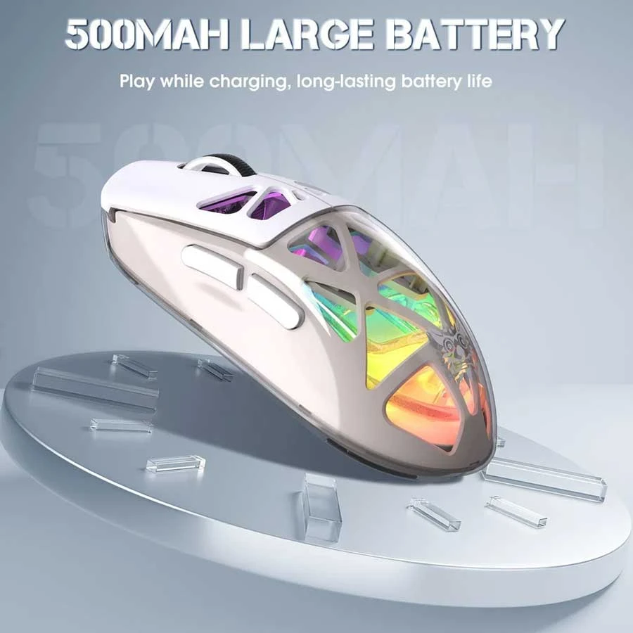 Onikuma CW930 RGB Tri-Mode Wireless White Gaming Mouse