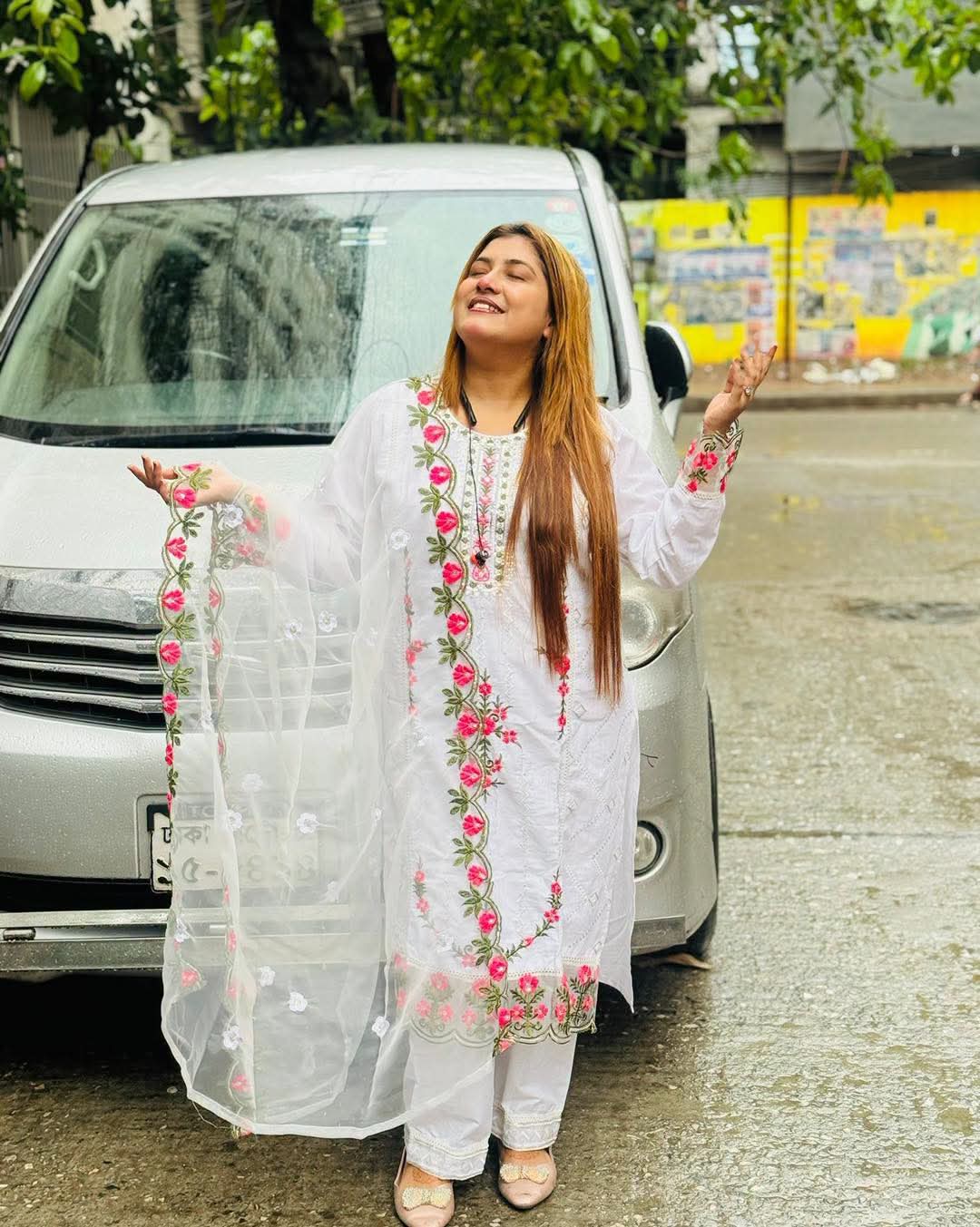 Women's Organza Orna Three Piece, Pure Cotton Kameez and Salwar
