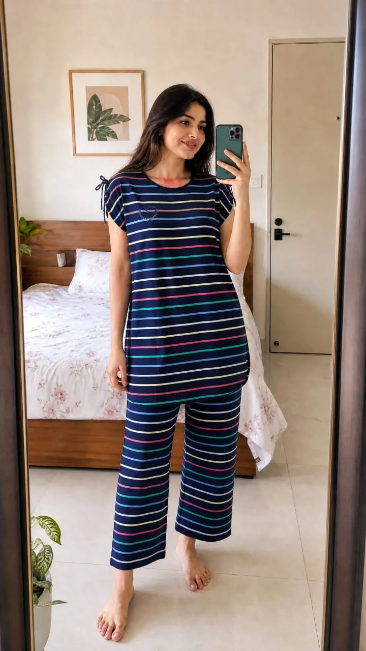 Cotton T-Shirt and Pant Set, Free Size, 6 Colour Choices