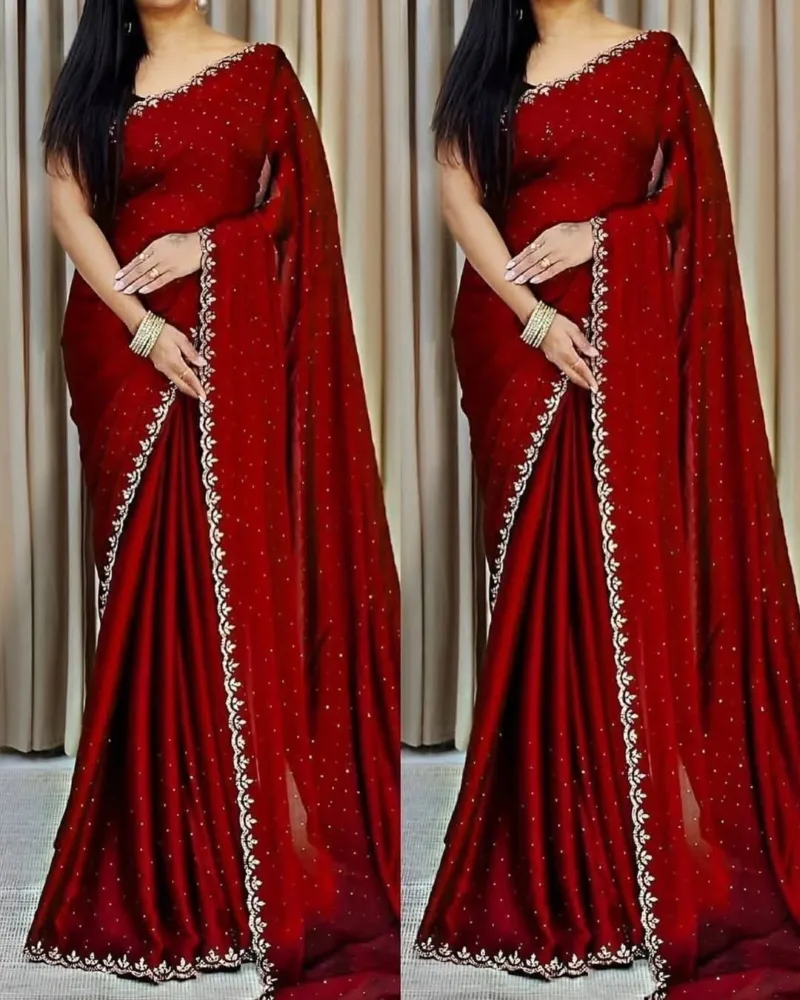 Embroidered Georgette Party Saree with Stone Work and Blouse