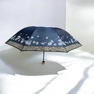 মেয়েদের ফ্যাশনেবল ও এলিগ্যান্ট অ্যান্টি-UV সানশেড ছাতা – প্রিন্ট বর্ডার ও লেস
