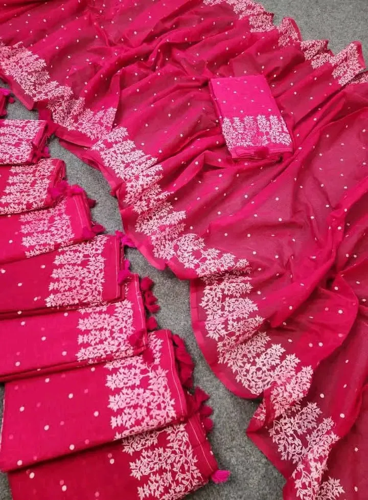 Half Silk Block Print Saree without Blouse Piece, 6 Colours