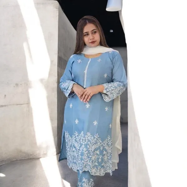 কটন এমব্রয়ডারি থ্রি পিস