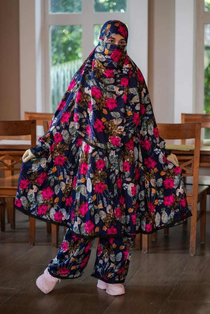 Women's Linen Khimar Set with Niqab and Palazzo