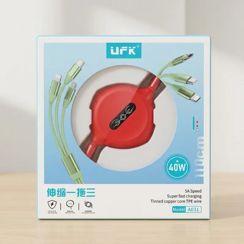 UFK A031 3-in-1 রিট্র্যাক্টেবল ফাস্ট চার্জিং ক্যাবল