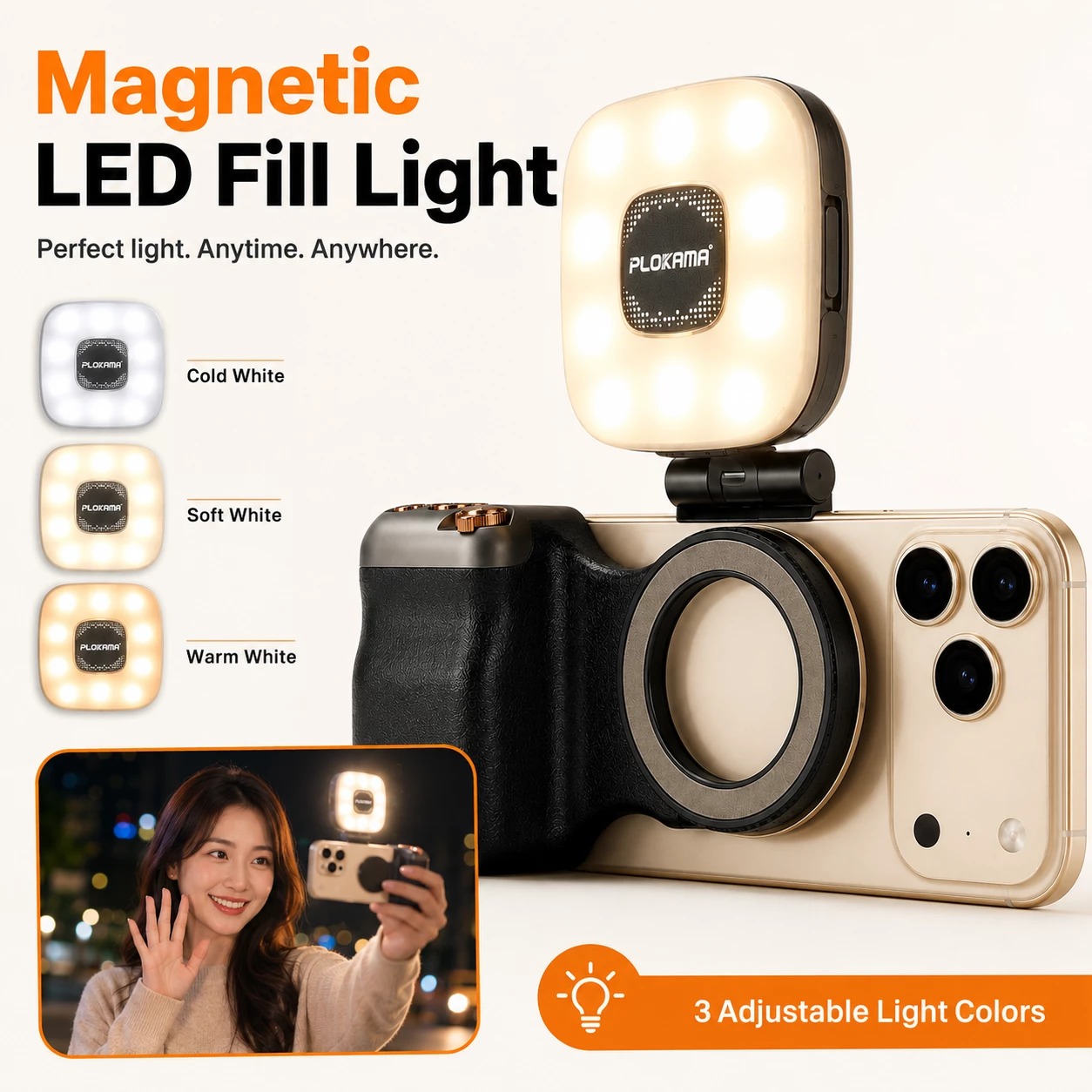 Plokama MG-50 Pro ম্যাগনেটিক সেলফি স্টিক, LED ফিল লাইট ও রিমোটসহ