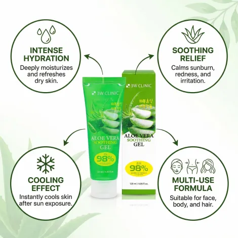 3W Clinic 98% অ্যালোভেরা সুদিং জেল 120ml