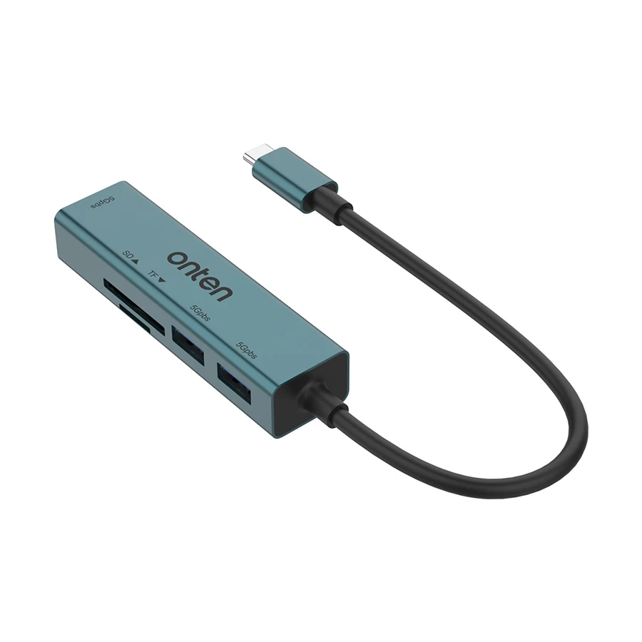 Onten OTN-9597 USB-C to Tri USB, SD & TF Converter Crystal Teal