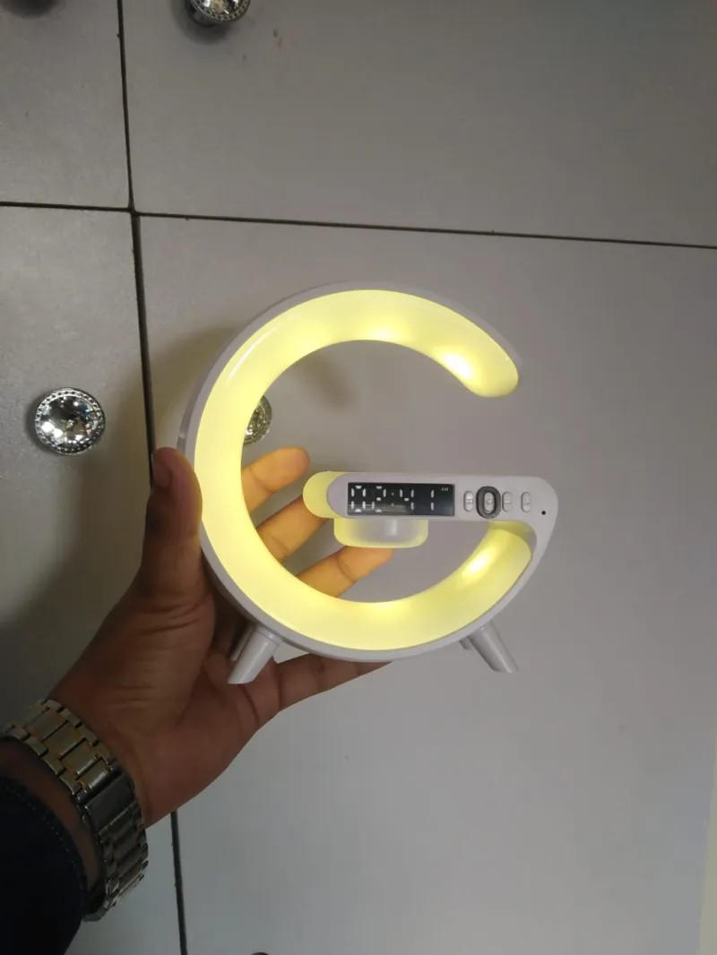 Smart G-Shape টেবিল ল্যাম্প G63 ওয়্যারলেস চার্জার, ব্লুটুথ স্পিকার ও অ্যালার্ম ক্লক সহ