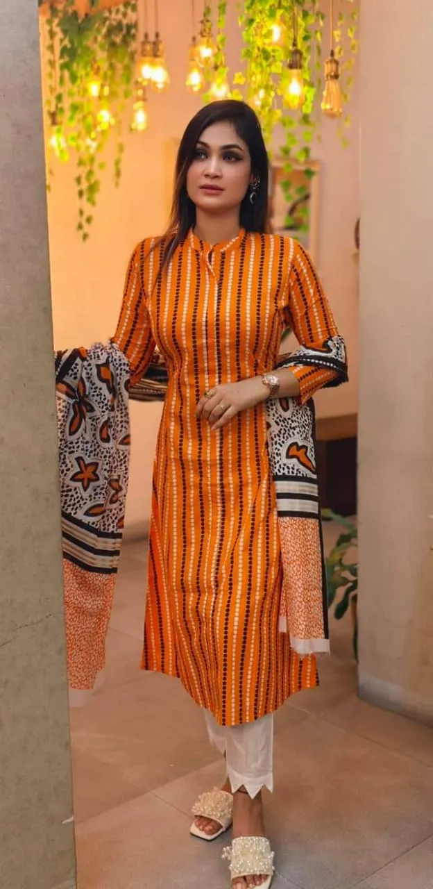 Linen Three Piece with Cotton Orna and 40 Inch Salwar, 6 Colours