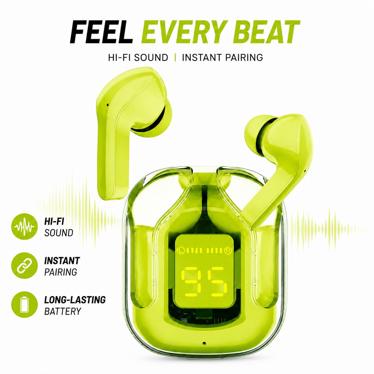 Ultrapods Pro ট্রান্সপারেন্ট ট্রু ওয়্যারলেস ইয়ারবাডস – Bluetooth 5.3, ANC, IPX4