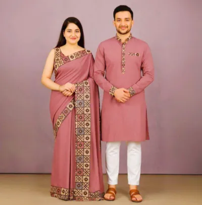 কাপল ঈদ কম্বো, ডিজিটাল প্রিন্ট সিল্ক শাড়ি, পাঞ্জাবি ও পাজামা