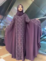 Women's Cherry Stone Work Abaya Borka Set with Hijab, 4 Colours