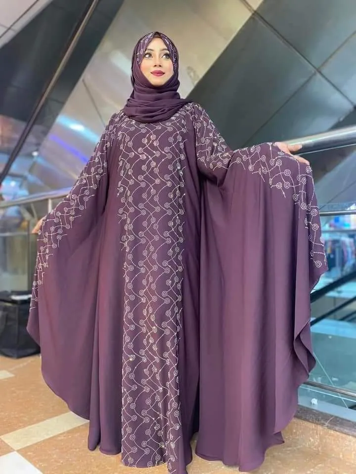 Women's Cherry Stone Work Abaya Borka Set with Hijab, 4 Colours