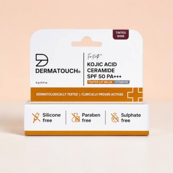 Dermatouch কোজিক অ্যাসিড সেরামাইড SPF 50 PA+++ টিন্টেড লিপ বাম 5g - Tinted Wine