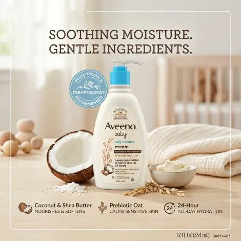 Aveeno Baby Daily Moisture ক্রিম, কোকোনাট অয়েল ও শিয়া বাটারসহ 354ml