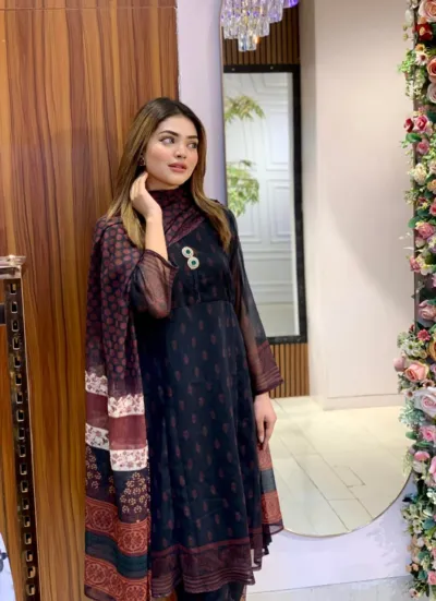 জর্জেট ডিজিটাল প্রিন্ট থ্রি পিস, ইনার সহ পান্ট, M থেকে XXL