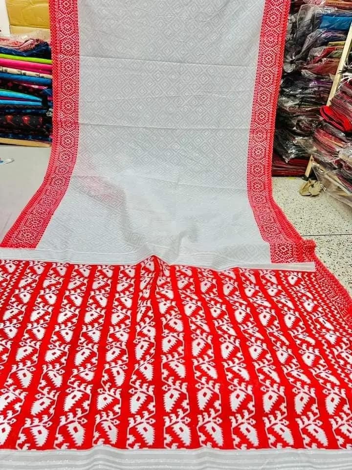Red Paar White Half Silk Saree, 12.5 Haath, 6 Colours