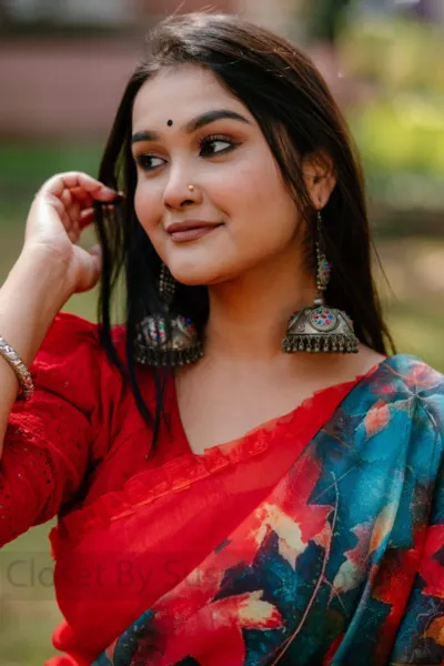 মেয়েদের ডিজিটাল প্রিন্ট চান্দেরি শাড়ি, ব্লাউজ ছাড়া, 4 রং