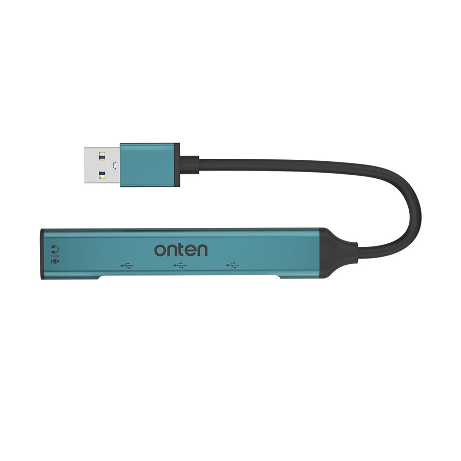 Onten OTN-5706 USB to Tri USB & 3.5mm Audio Converter Crystal Teal