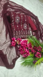 আনস্টিচড এমব্রয়ডারি জর্জেট থ্রি পিস, বডি 52 পর্যন্ত