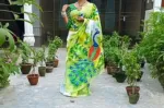 হাফ সিল্কের হ্যান্ড প্রিন্ট শাড়ি, এক রংয়ে
