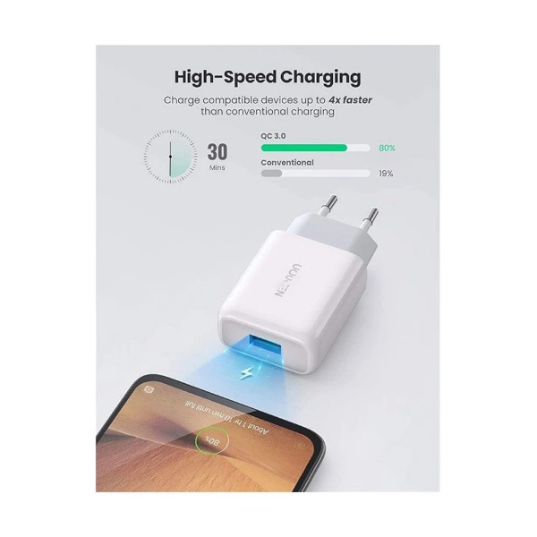 Ugreen CD122 18W USB QC 3.0 সাদা চার্জার