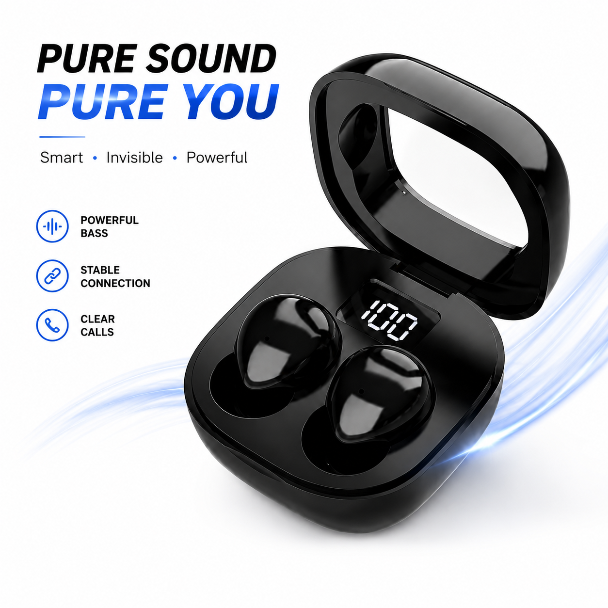 HnB Y19 মিনি ট্রু ওয়্যারলেস ইয়ারবাডস – ছোট ইনভিজিবল ইন-ইয়ার TWS, ডিজিটাল LED ডিসপ্লে, 20H প্লেটাইম