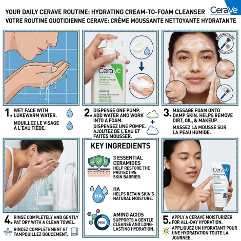 CeraVe হাইড্রেটিং ক্রিম-টু-ফোম ক্লিনজার 236ml