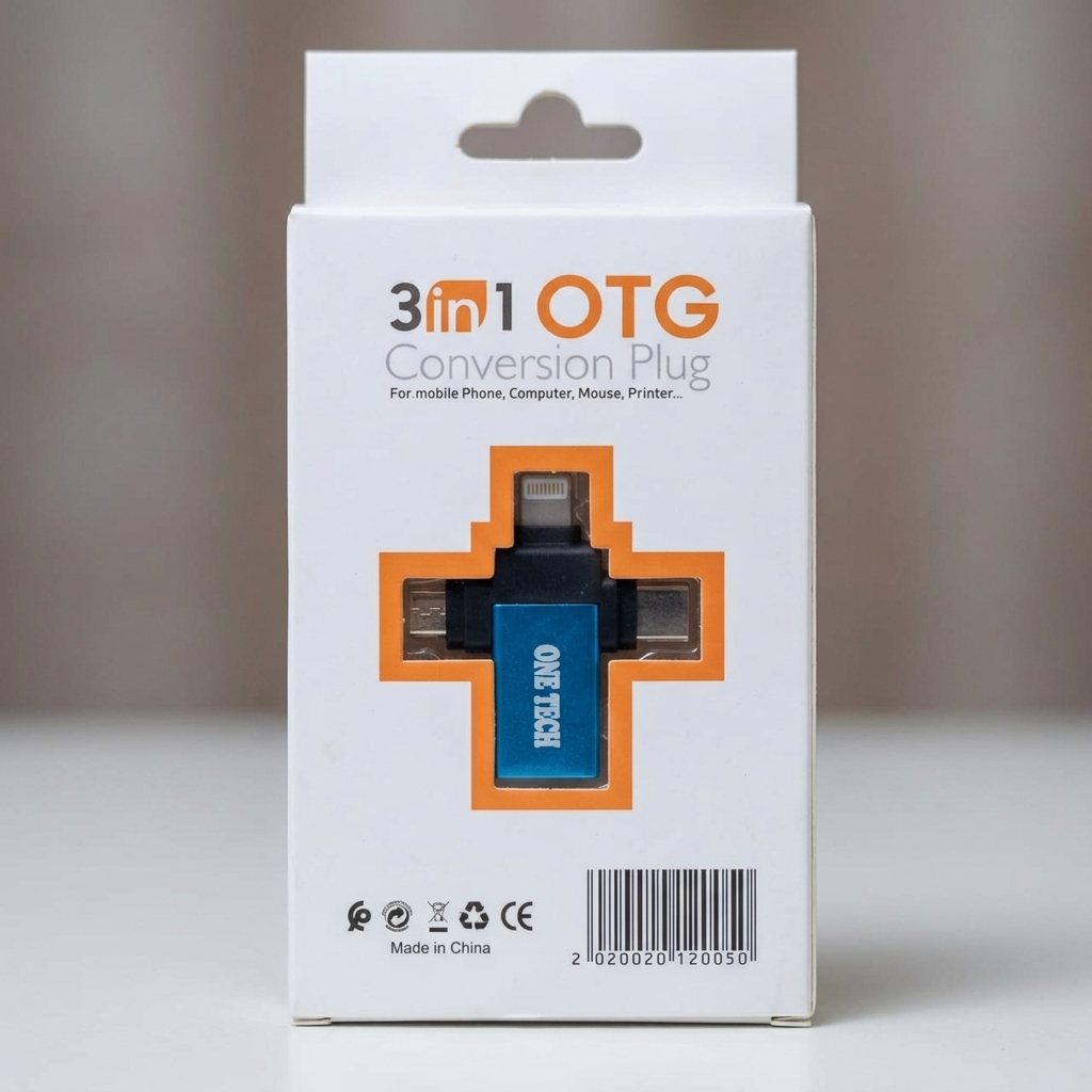 3-in-1 USB 3.0 OTG কনভার্সন প্লাগ (Type-C, Lightning, Micro-USB)
