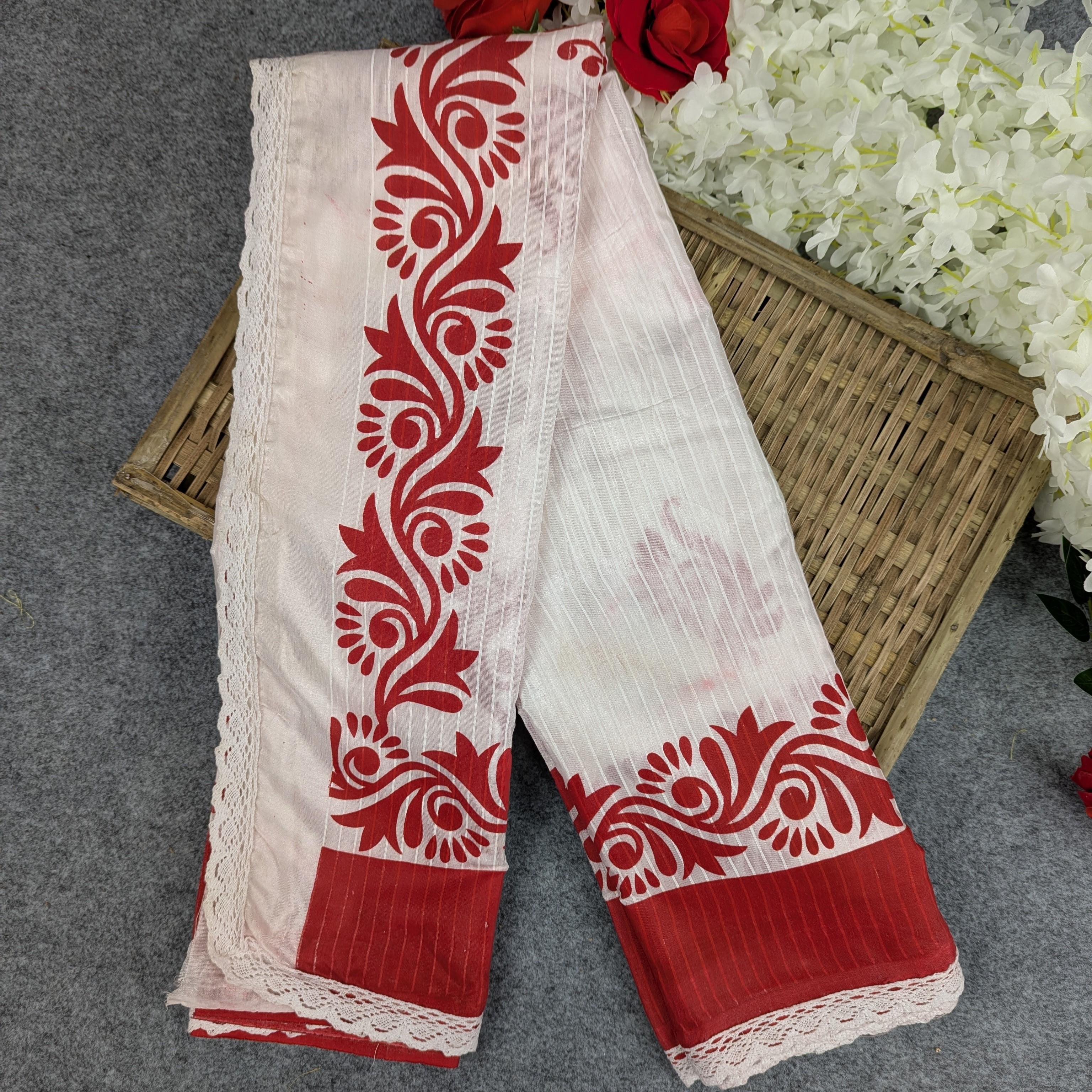 হাফ সিল্ক স্ক্রিন প্রিন্ট শাড়ি – পূজা এডিশন