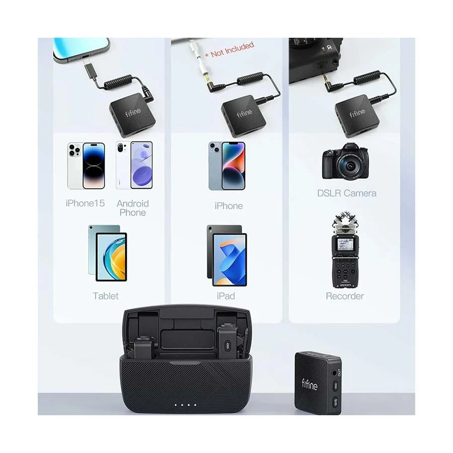 FIFINE M9 Dual Wireless Lavalier Microphone System with Charging Case
