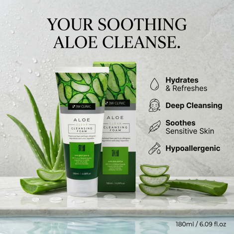 3W Clinic অ্যালো ক্লিয়ার ক্লেনজিং ফোম 180ml