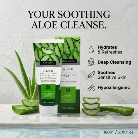 3W Clinic অ্যালো ক্লিয়ার ক্লেনজিং ফোম 180ml