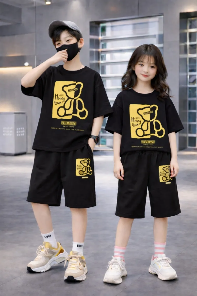 Kids' Drop Shoulder Cotton T-Shirt and Pant Set, 200/220 GSM