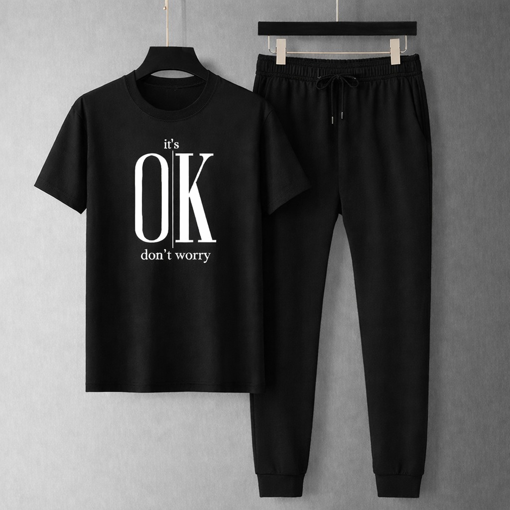 Men's Screen Print T-Shirt and Trouser Set in Mesh Jersey, 6 Colours