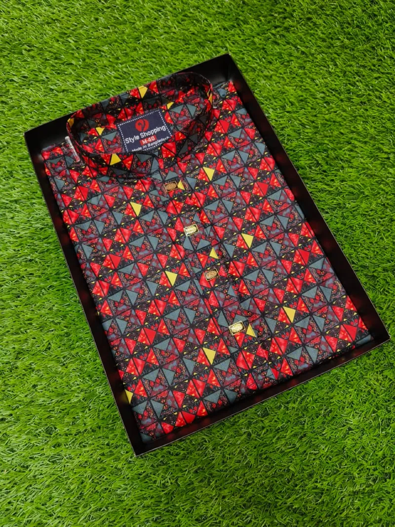 Men's Snap Button Cotton Panjabi with Digital Print, M to XL