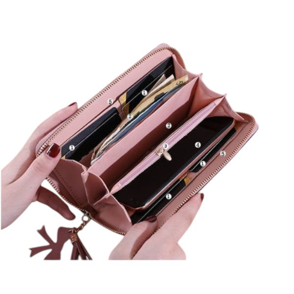 1Pcs Women Long Zipper Coin Purses Leather Wallet Tassel Card Holder Clutch Handbag