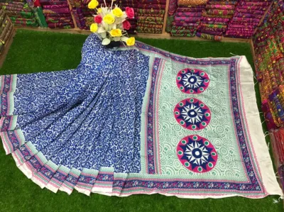ধুপিয়ান সিল্ক এমব্রয়ডারি শাড়ি, ব্লক প্রিন্ট, 6টি রং