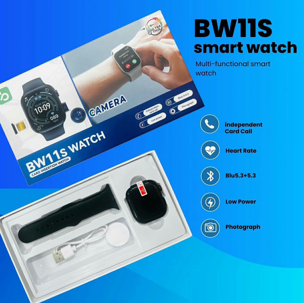BW11s ক্যামেরা স্মার্ট ওয়াচ – SIM সাপোর্ট, ফিটনেস ট্র্যাকিং, 2.1 ডিসপ্লে